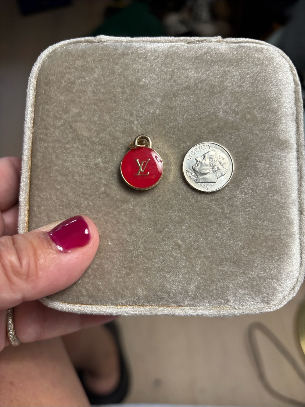 Red LV Logo Pendant Charm - Luxury Women Jewelry